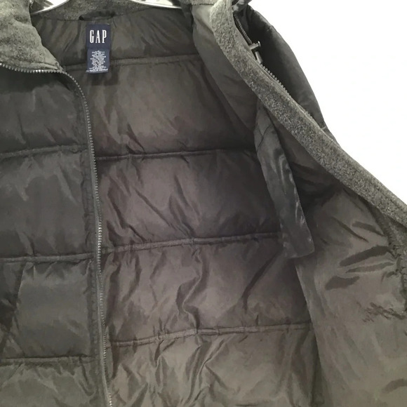 Gap Hooded Down Puffer Jacket Fleece Collar Winter Warm Black/Gray Size Small - Picture 6 of 8
